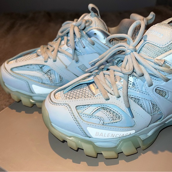 Authentic Balenciaga Track Runner Sneakers Clear Sole Light Blue Size 38 - Picture 3 of 11